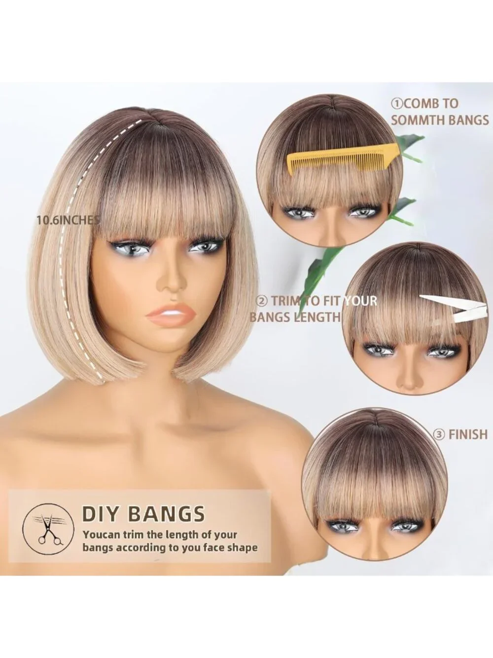 Blonde Bob Wig with Bangs | Short Ombre Dirty Blonde Hair for Women
